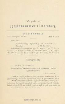 Sprawozdania z Posiedzeń Towarzystwa Naukowego Warszawskiego, Wydział I, Językoznawstwa i literatury. Rocznik 5 (1912)