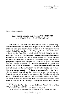 La presse belge sur Varsovie pendant l&rsquo;insurrection de novembre 1830