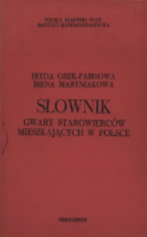 Słownik gwary starowierców mieszkających w Polsce
