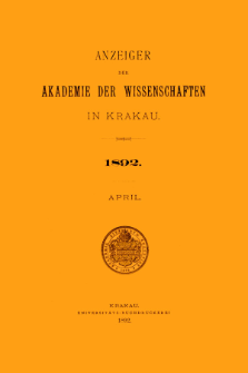 Anzeiger der Akademie der Wissenschaften in Krakau. No 4 April (1892)