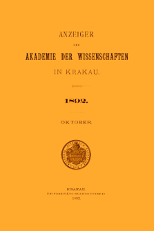 Anzeiger der Akademie der Wissenschaften in Krakau. No 8 Oktober (1892)