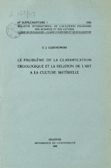 Le probl&egrave;me de la classification ergologique et la relation de l'art a la culture mat&eacute;rielle