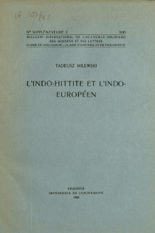 L'indo-hittite et l'indo-europ&eacute;en