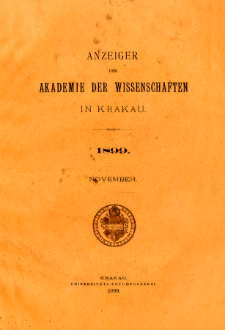 Anzeiger der Akademie der Wissenschaften in Krakau. No 9 November (1899)