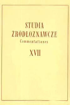 Studia Źródłoznawcze = Commentationes T. 17 (1972), Strony tytułowe, spis treści