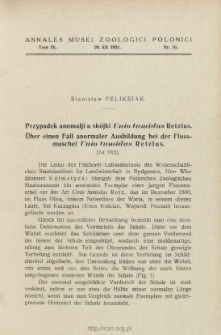 &Uuml;ber einen Fall anormaler Ausbildung bei der Flussmuschel Unio tumidus Retzius