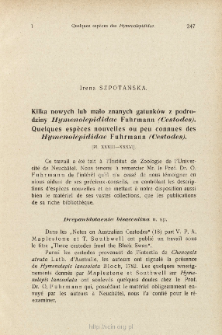 Kilka nowych lub mało znanych gatunk&oacute;w z podrodziny Hymenolepididae Fuhrmann (Cestodes)