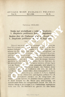 Studien über die Cladoceran-Gattung Daphnia. 1, Daphnia psittacea Baird aus Jugoslavien