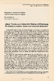 "Neue" Funde vom Gr&auml;berfeld Wielbark (Willenberg) : ein Beitrg zur weiteren Suche nach verlorenen Materialien