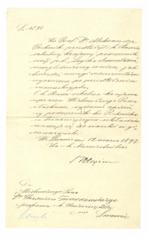 2.List Rady Szkolnej Krajowej do K.Twardowskiego z 12 marca 1897 r. z prośbą o recenzję "Logiki elementarnej"
