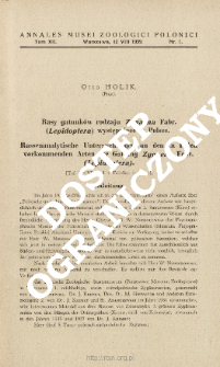 Rassenanalytische Untersuchungen an den in Polen vorkommenden Arten der Gattung Zygaena Fabr. (Lepidoptera)