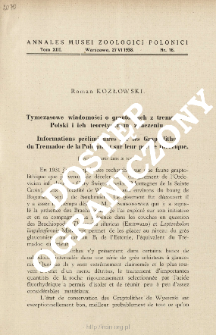 Informations pr&eacute;liminaires sur les Graptolithes du Tremadoc de la Pologne et sur leur port&eacute;e th&eacute;orique