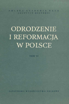 Odrodzenie i Reformacja w Polsce T. 6 (1961), Title pages, Contens, Errata to vol. 5 "Odrodzenie i Reformacja w Polsce"
