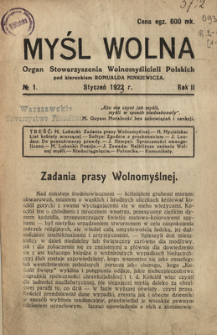 Myśl Wolna : organ Stow. Wolnomyślicieli Polskich, Rok 2, Nr 1