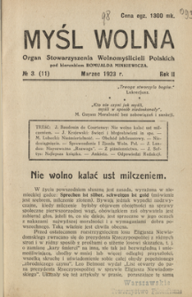 Myśl Wolna : organ Stow. Wolnomyślicieli Polskich, R. 2, Nr. 3
