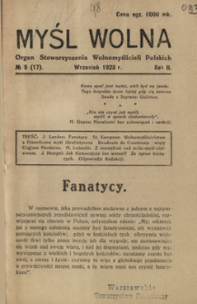 Myśl Wolna : organ Stow. Wolnomyślicieli Polskich, R. 2, Nr 9