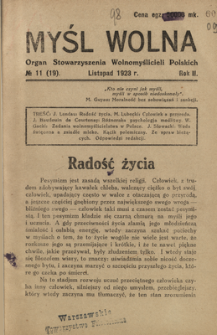 Myśl Wolna : organ Stow. Wolnomyślicieli Polskich, R. 2, Nr 11