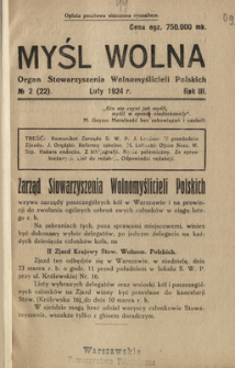Myśl Wolna : organ Stow. Wolnomyślicieli Polskich, R. 3, Nr 2