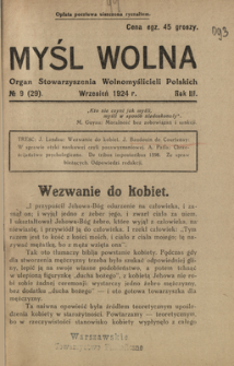 Myśl Wolna : organ Stow. Wolnomyślicieli Polskich, R. 3, Nr 9