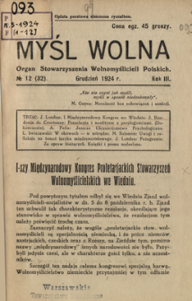 Myśl Wolna : organ Stow. Wolnomyślicieli Polskich, R. 3, Nr 12