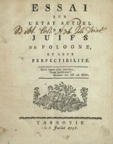 Essai Sur L'Etat Actuel Des Juifs de Pologne Et Leur Perfectibilit&eacute;