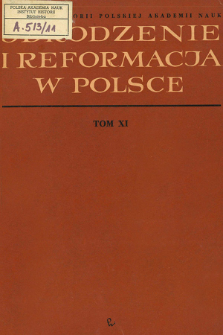 Odrodzenie i Reformacja w Polsce T.11 (1966), Title pages, Contents