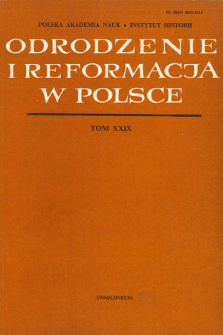 Odrodzenie i Reformacja w Polsce T. 29 (1984), Strony tytułowe, Spis treści