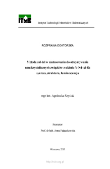 Metoda zol-żel w zastosowaniu do otrzymywania nanokrystalicznych związk&oacute;w z układu Y-Nd-Al-O: synteza, struktura, luminescencja. Rozprawa doktorska = Sol-gel method for the preparation of nanocrystalline compounds of the Y-Nd-Al-O system