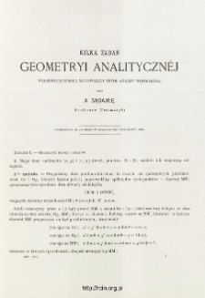 Kilka zadań Geometryi analitycznej wyłożonych podług najnowszych metod analizy nowoczesnej