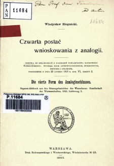 Czwarta postać wnioskowania z analogii = Die vierte Form des Analogieschlusses