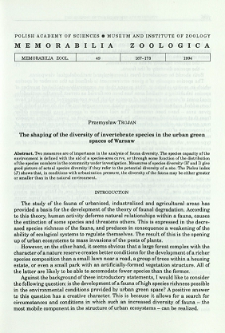 The shaping of the diversity of invertebrate species in the urban green spaces of Warsaw