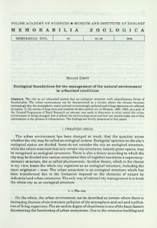 Ecological fundations for the management of the natural environment in urbanised conditions