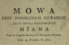 Mowa Przy Dorocznym Otwarciu Szk&oacute;ł Oboyga Warszawskich Miana