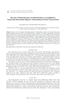 Decrease of faunal diversity in a disturbed lake, as exemplified by Tanytarsini chironomids (Diptera: Chironomidae) of Jezioro Żarnowieckie