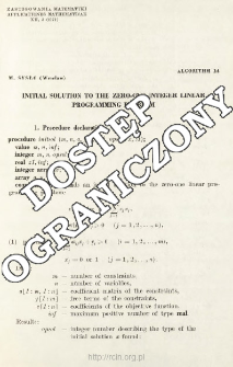 Algorithm 14 - Initial solution to the zero-one integral linear programming problem