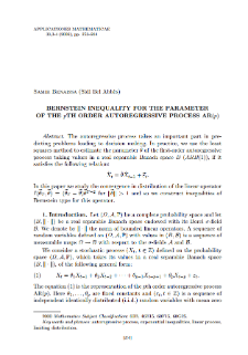 Bernstein inequality for the parameter of the pth order autoregressive process AR(p)