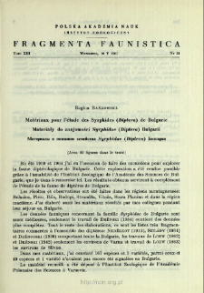 Matériaux pour l'étude des Syrphides (Diptera) de Bulgarie = Materiały do znajomości Syrphidae (Diptera) Bułgarii