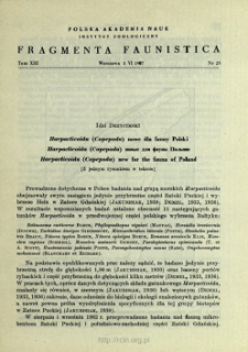 Harpacticoida (Copepoda) nowe dla fauny Polski = Harpacticoida (Copepoda) novye dl&acirc; fauny Pol'&scaron;i