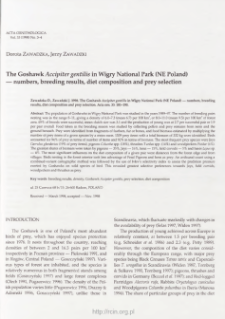 The goshawk Accipiter gentilis in Wigry National Park (NE Poland) - numbers, breeding results, diet composition and prey selection