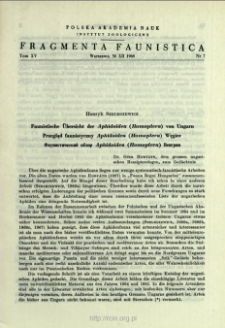 Przegląd faunistyczny Aphidoidea (Homoptera) Węgier = Faunistische &Uuml;bersicht der Aphidoidea (Homoptera) von Ungarn
