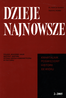 Dzieje Najnowsze : [kwartalnik poświęcony historii XX wieku] R. 37 z. 2 (2005), Title pages, Contents