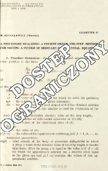 Algorithm 87 - A procedure realizing a fourth order one-step method for solving a system of ordinary differential equations