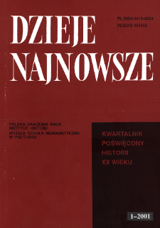 Dzieje Najnowsze : [kwartalnik poświęcony historii XX wieku] R. 33 z. 1 (2001), Strony tytułowe, spis treści