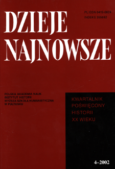 Dzieje Najnowsze : [kwartalnik poświęcony historii XX wieku] R. 34 z. 4 (2002), Title pages, Contents