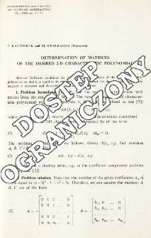 Determination of matrices of the desired 2-D characteristic polynomial