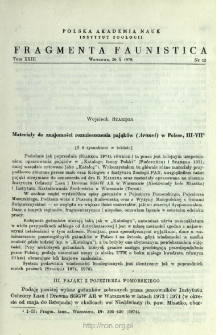 Materiały do znajomości rozmieszczenia pająk&oacute;w (Aranei) w Polsce. Instytut Zoologii. III-VII