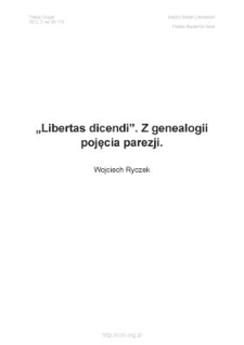 "Libertas dicendi". Z genealogii pojęcia parezji