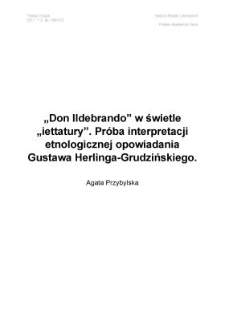 Don Ildebrando w świetle &lsquo;iettatury&rsquo;. Pr&oacute;ba interpretacji etnologicznej opowiadania Gustawa Herlinga-Grudzińskiego