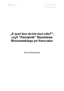 “À quoi bon écrire tout cela?”, czyli "Pamiętnik" Stanisława Brzozowskiego po francusku