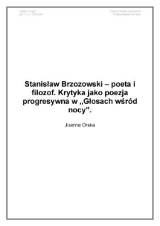Stanisław Brzozowski - poeta i filozof. Krytyka jako poezja progresywna w "Głosach wśród nocy"